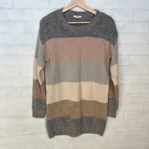 entro Women's Soft Cozy Knit Pink and Grey Striped Sweater Tunic/Dress-sz S